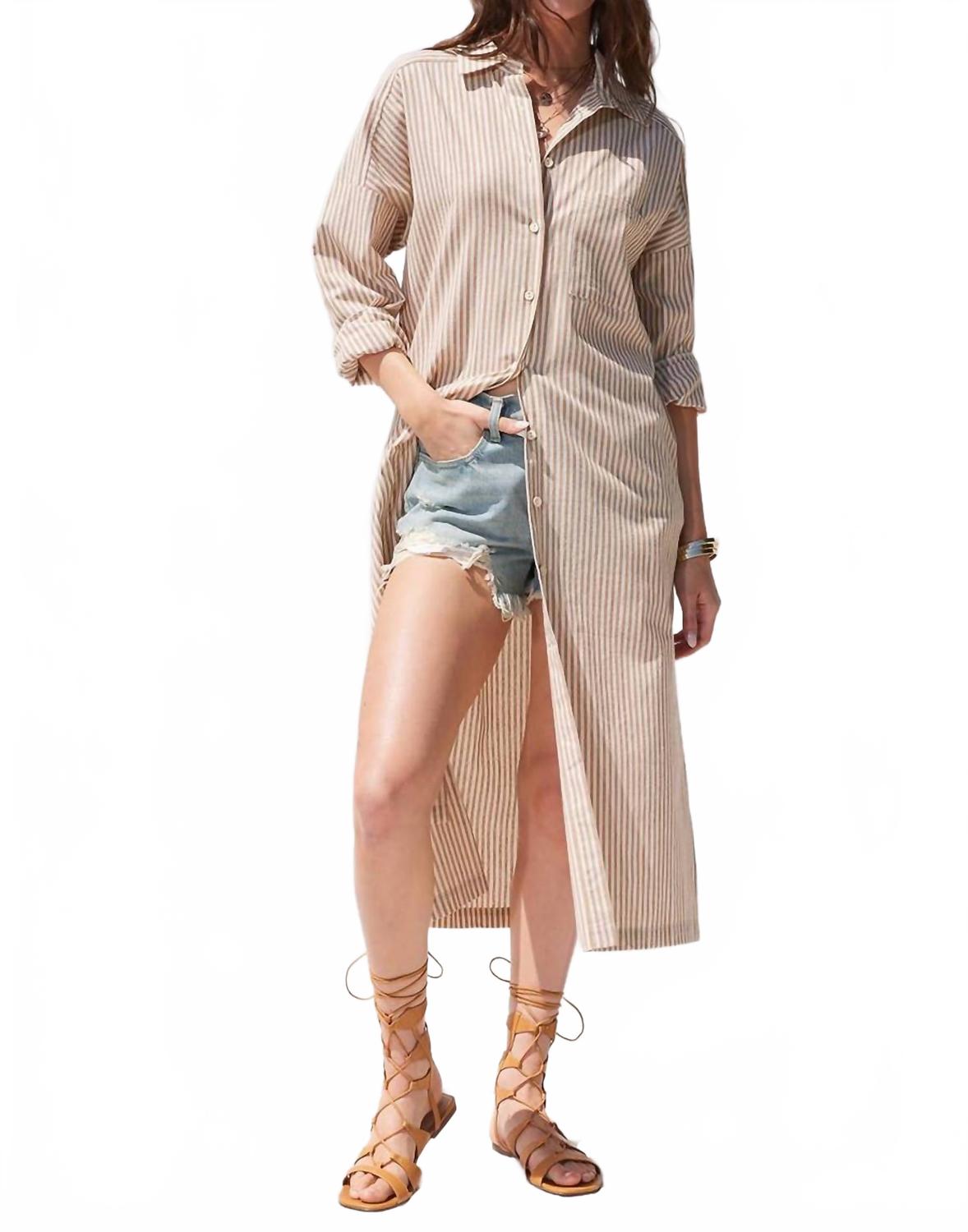 Stripe Midi Shirt Dress In Taupe