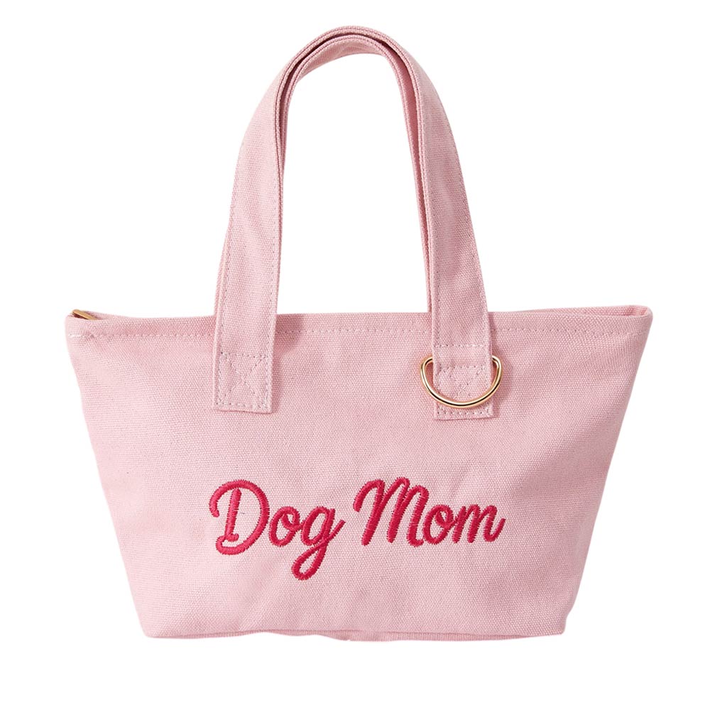 DOG MOM Embroidered Small Canvas Tote Bag