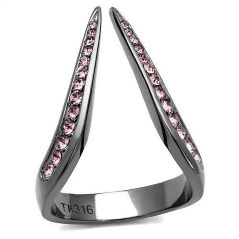 IP Light Black Stainless Steel Ring with Top Grade Crystal in Light Amethyst