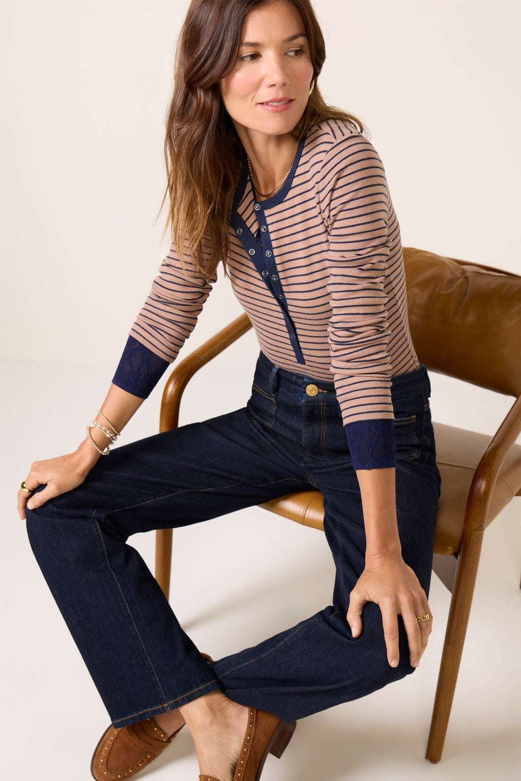 Women's Stella Stripe Henley Top