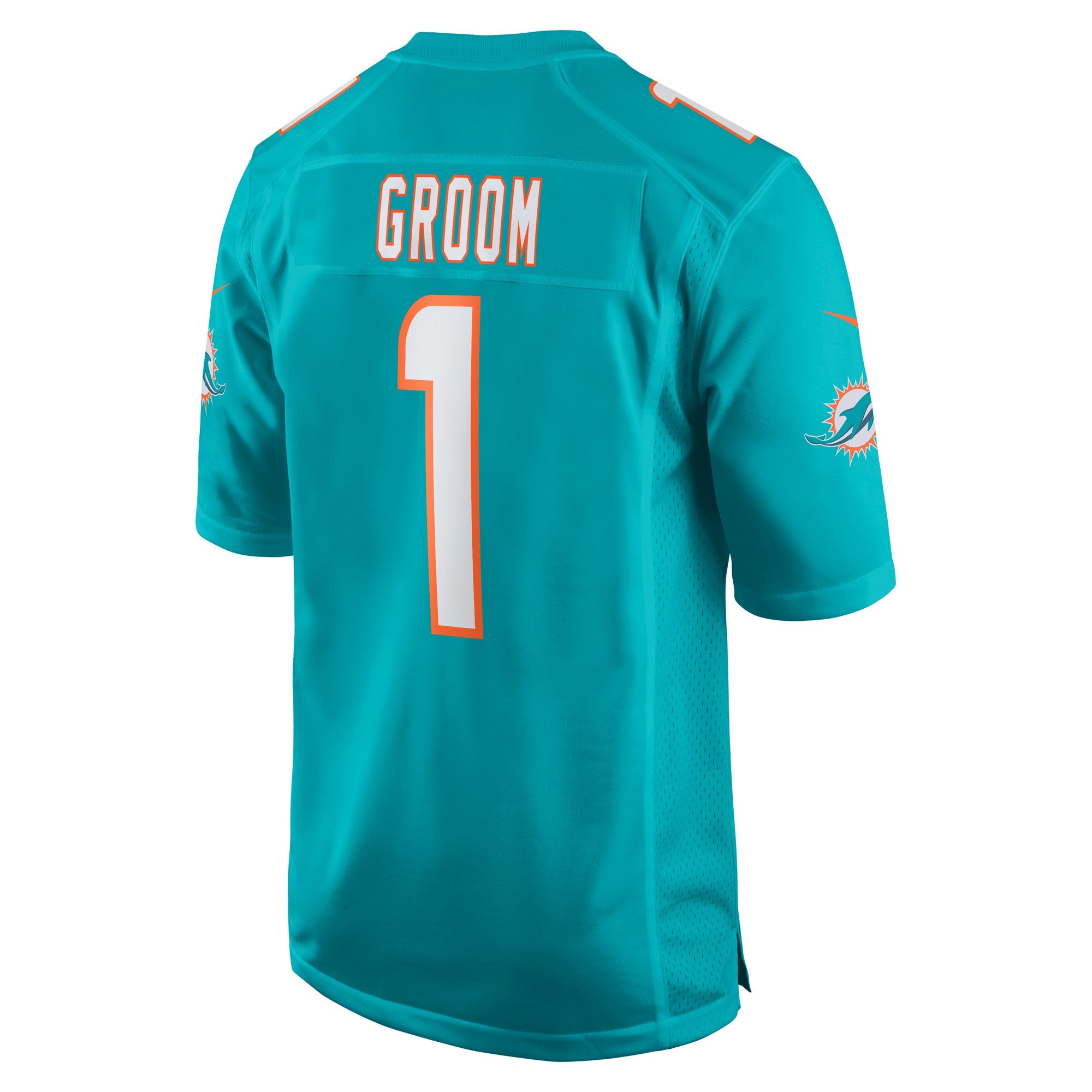 Miami Dolphins Number 1 Groom Aqua Game Jersey