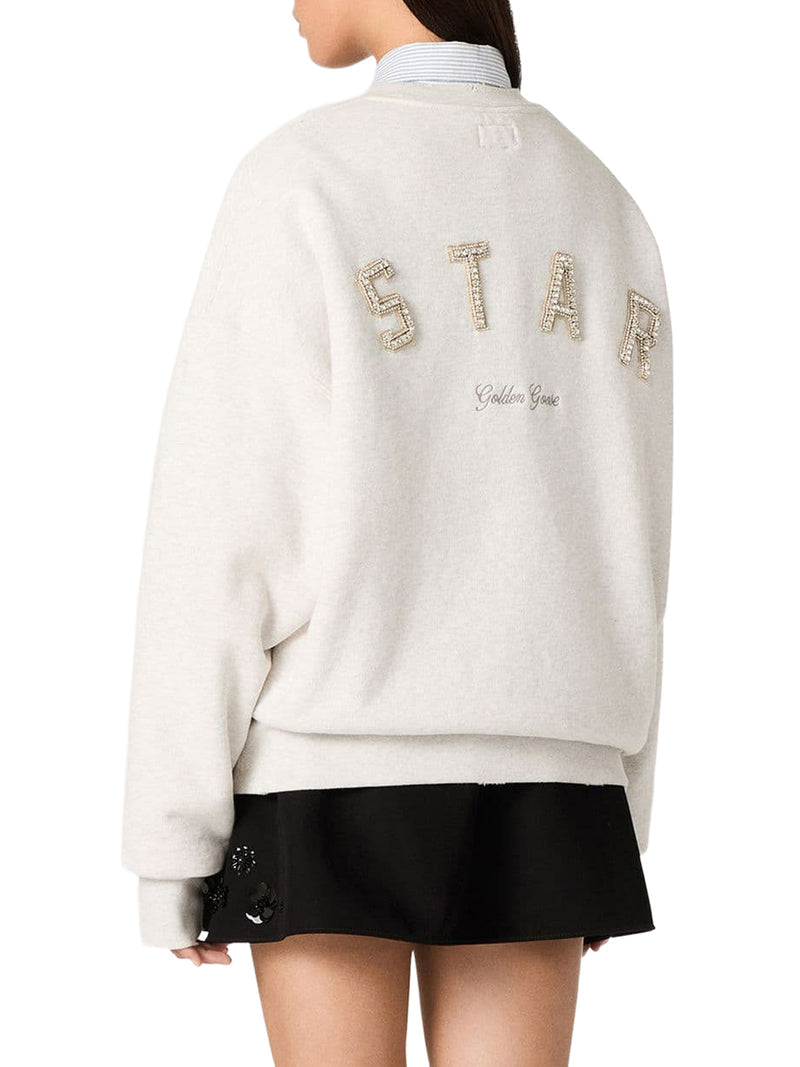 Golden Goose Deluxe Brand Men Unisex Star Sweatshirt In Grey Cotton With Embroidery And Crystals