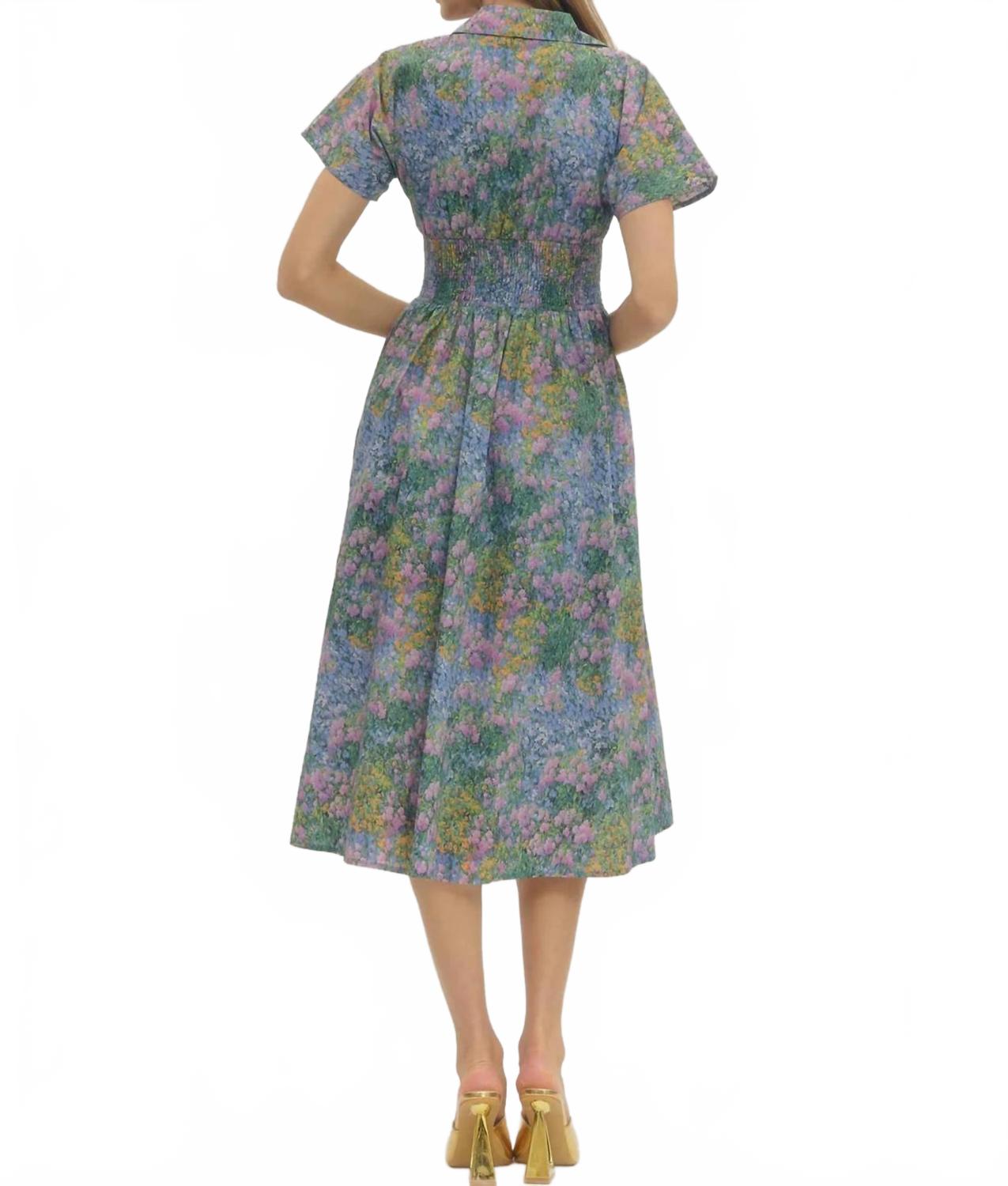 Impressionist Midi Dress In Blue