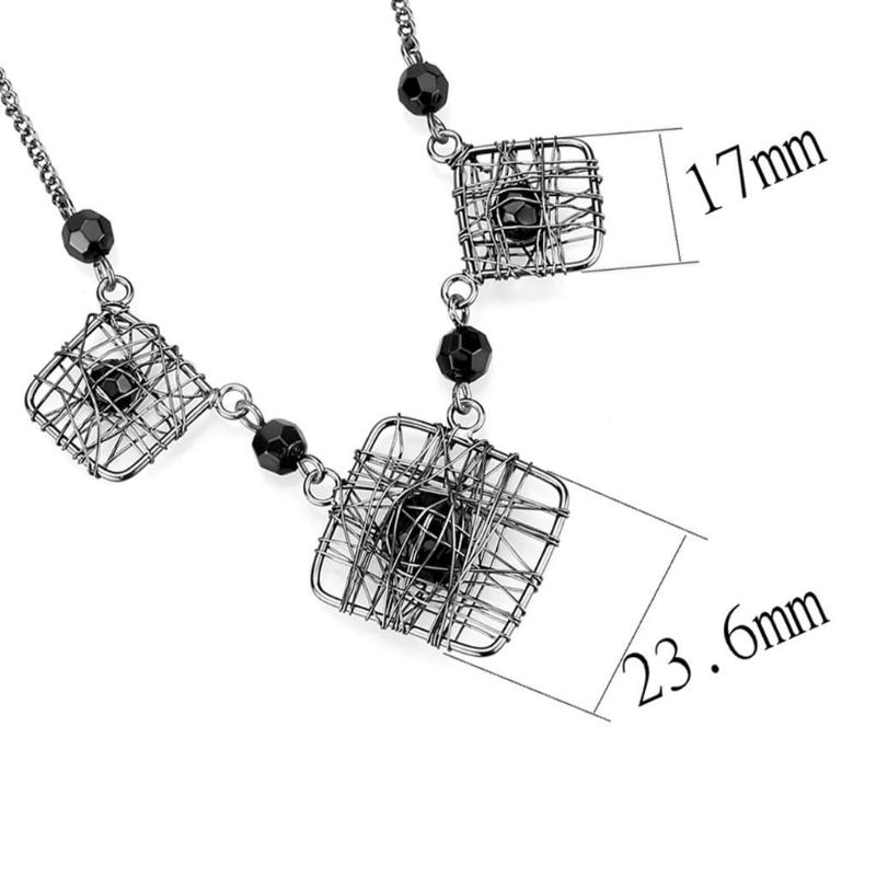 Ruthenium White Metal Necklace with Synthetic Synthetic Glass in Jet