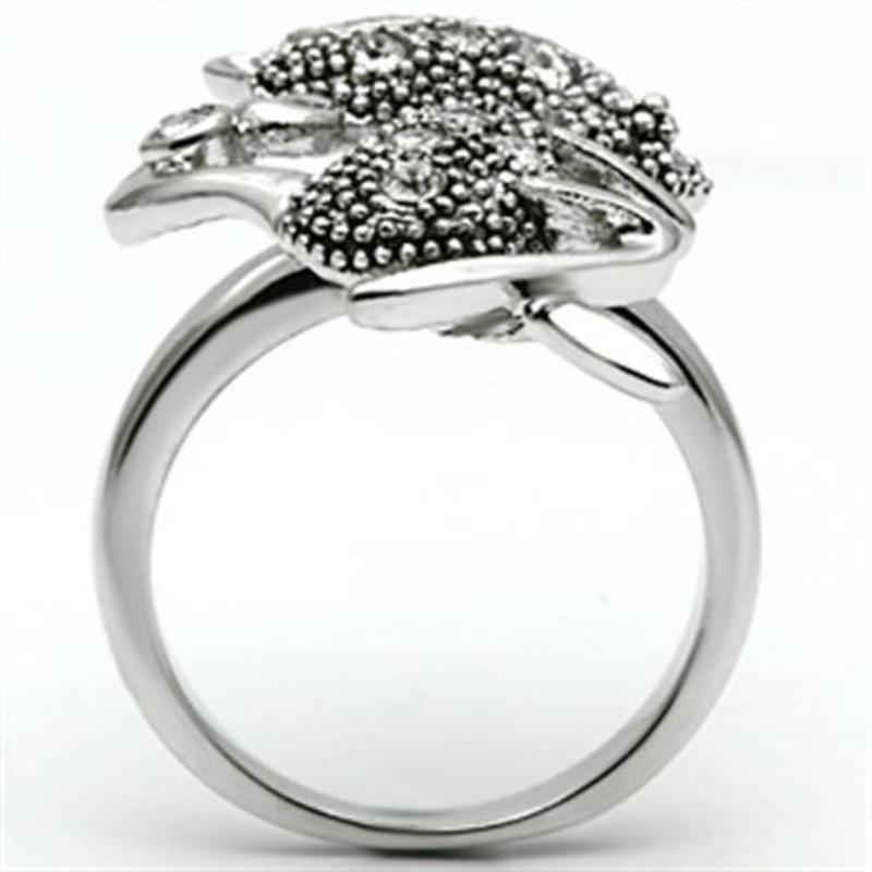 Rhodium Brass Ring with Top Grade Crystal in Clear