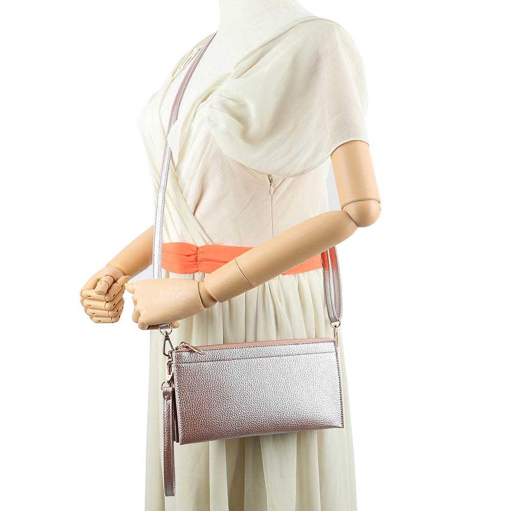 Faux Leather Floral Pattern Slim Wallet Crossbody Bag