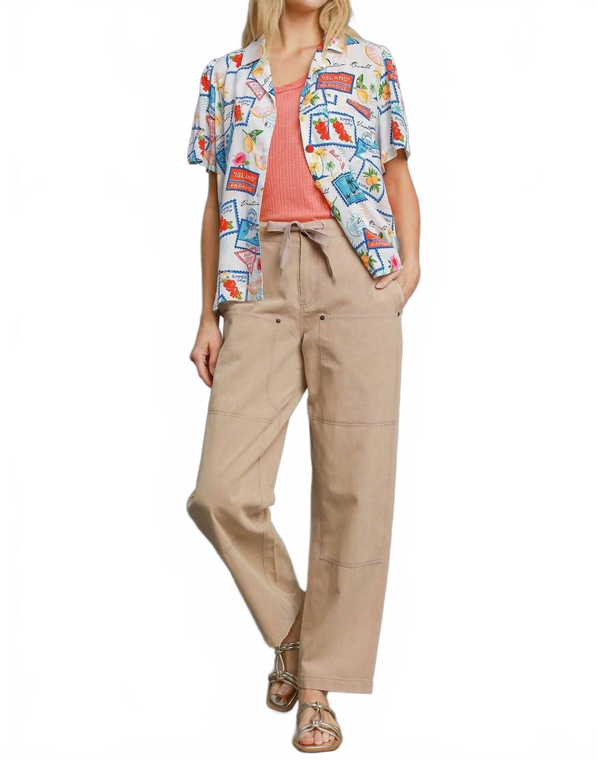 Tropical Resort Print Button-Down Top In Multicolor