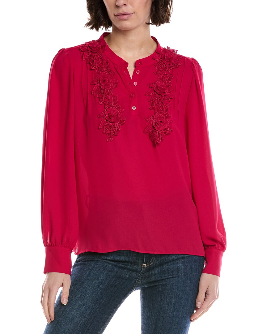 CeCe Half Placket Floral Lace Top