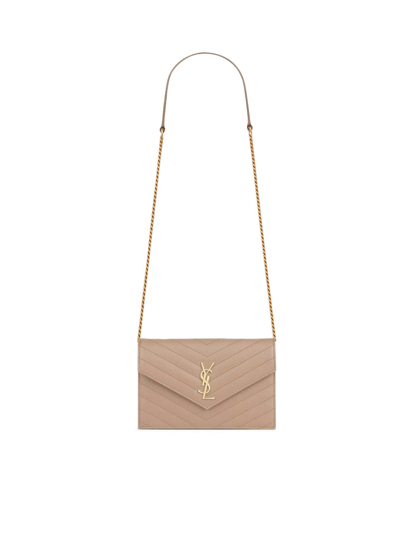 Saint Laurent Women Classic Cassandre Chain Envelope Clutch In Grain De Poudre Leather