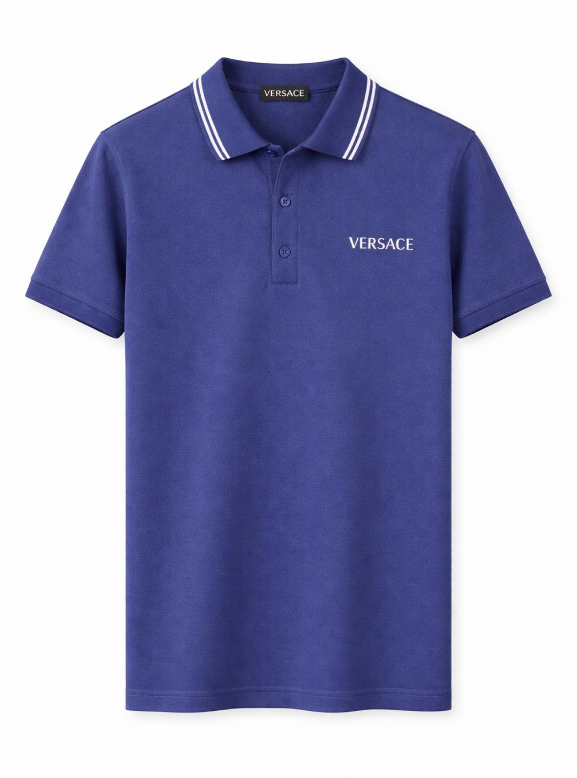 Versace Embroidered Cotton Polo Shirt - Navy