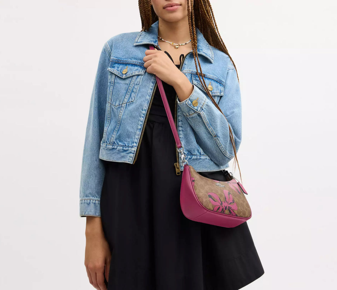 NWT Coach Teri Shoulder/Crossbody Bag In Signature Canvas With Bow Print