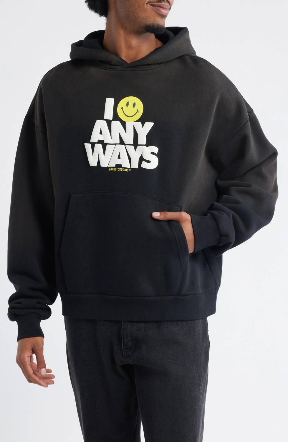 Smiley Smile Anyways Hoodie In Pirate Black