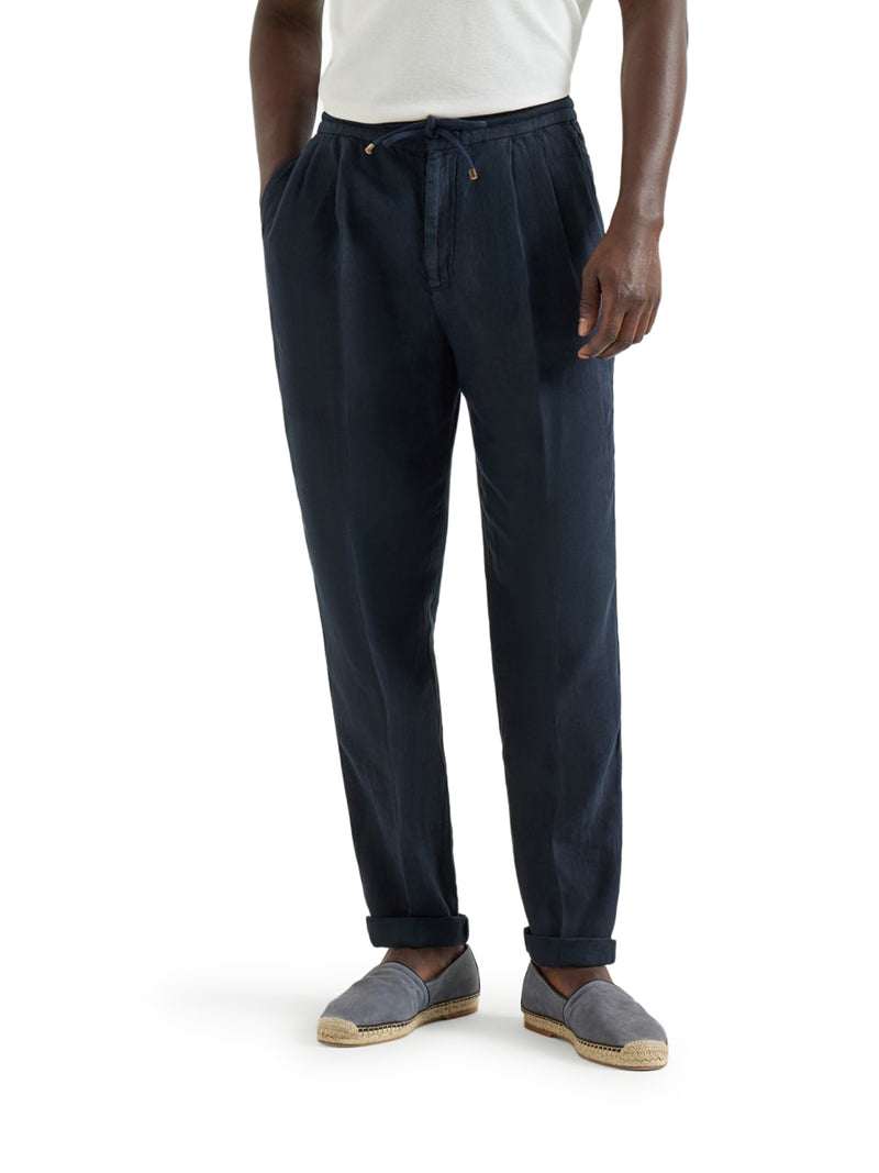 Brunello Cucinelli Men Linen Trousers With Drawstring