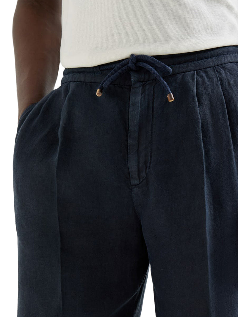 Brunello Cucinelli Men Linen Trousers With Drawstring