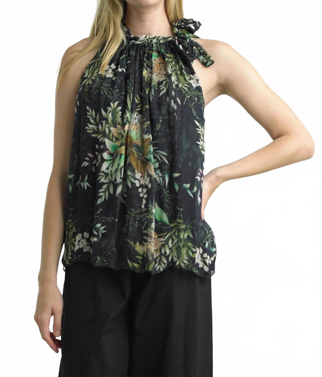 Print Neck Tie Top In Black