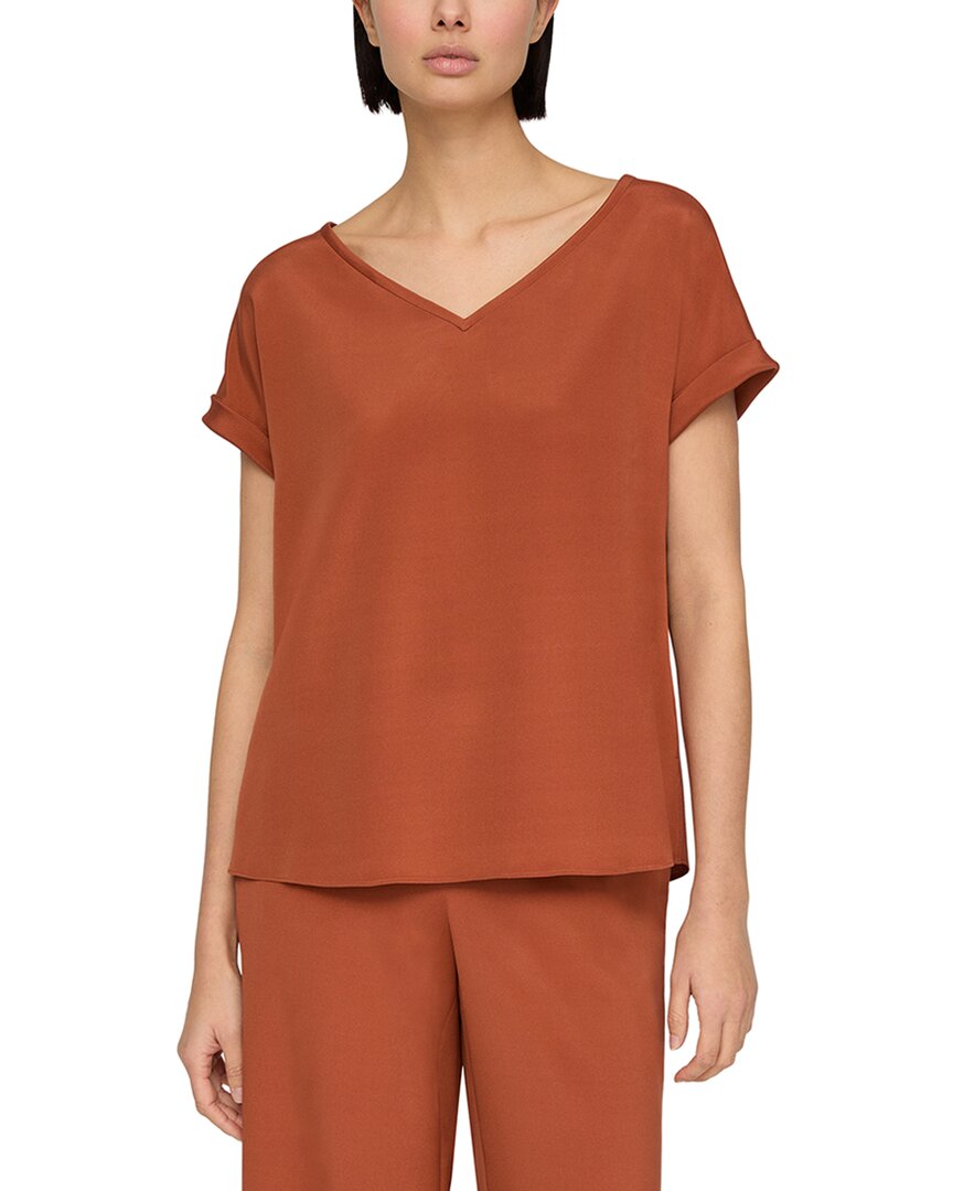 Lafayette 148 New York Plus Wide V-Neck Cuff Sleeve Silk-Blend Blouse