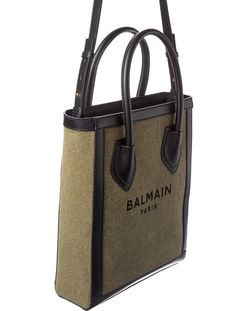 Balmain Logo Canvas & Leather Tote