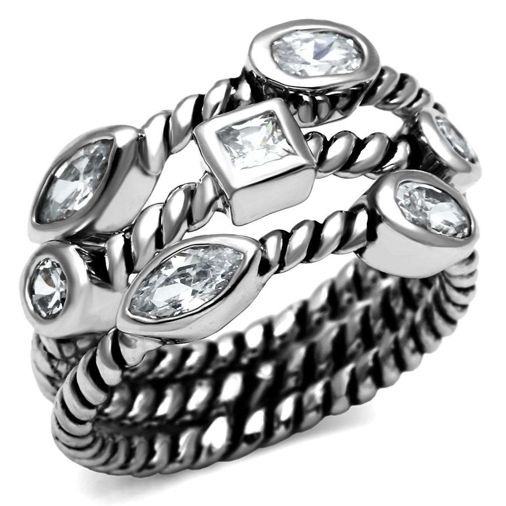 High polished (no plating) Stainless Steel Ring with AAA Grade CZ in Clear