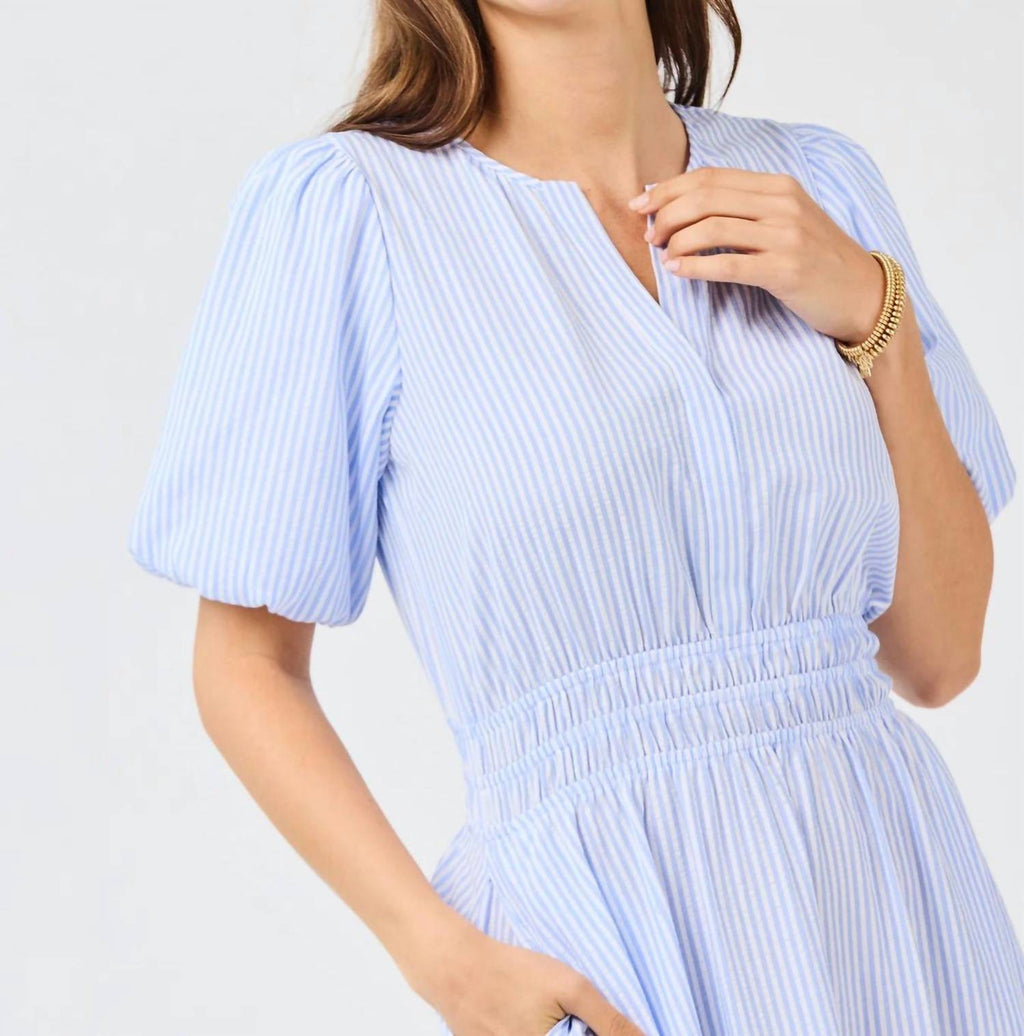 Tracy Seer Sucker Pin Strip Maxi Dress In Blue