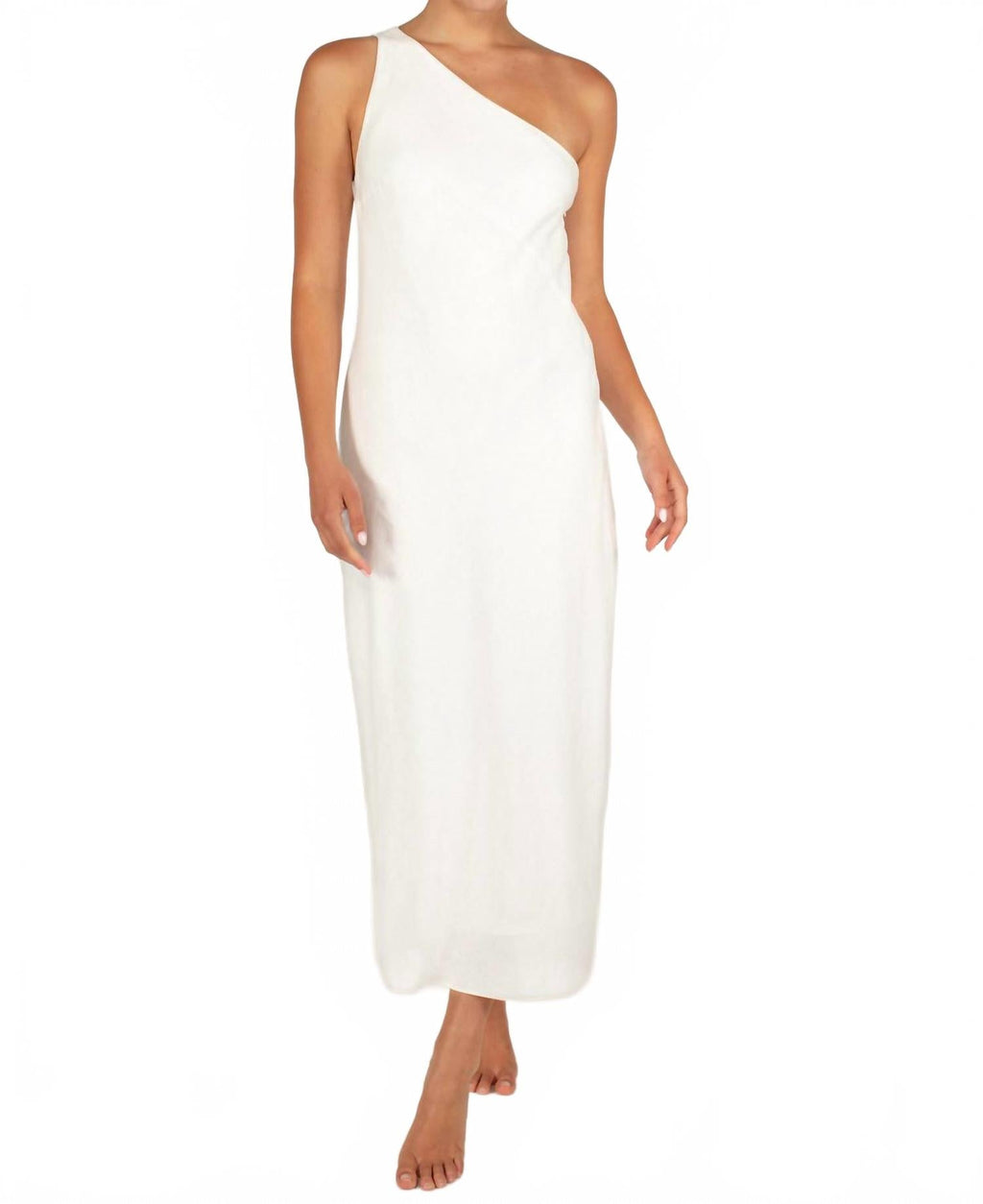 Linen Vera One Shoulder Maxi Dress In Foam