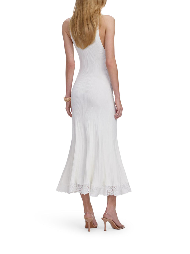 Self-Portrait Women White Knitted Midi Dress With Lace Inserts