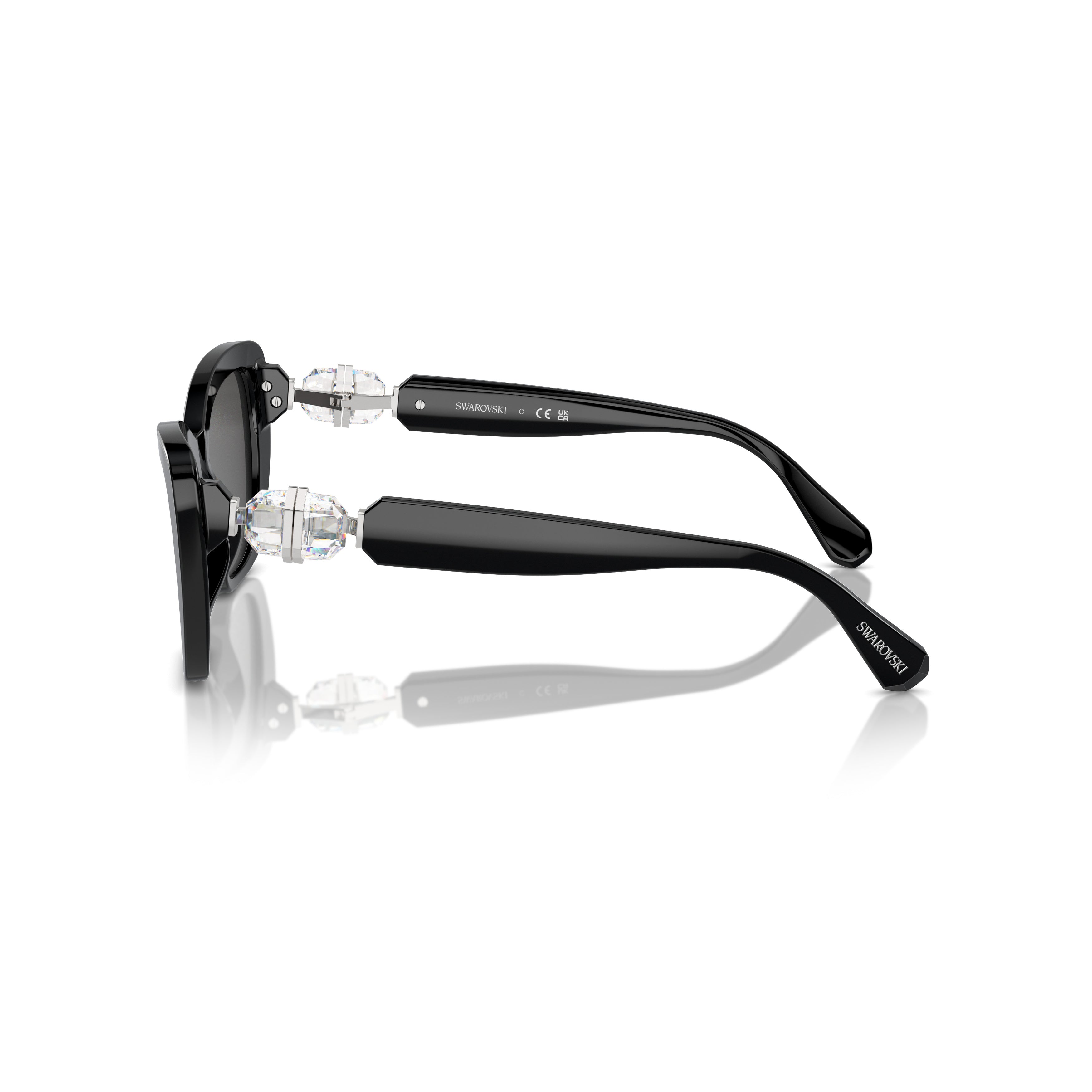 0Sk6018 Oversized Black Cat-Eye Sunglasses with Crystal Embellishments