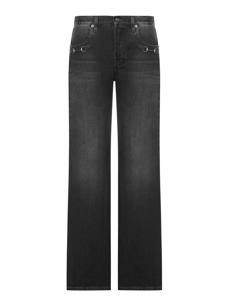 Gucci Women Cotton Denim Trousers With Clamp