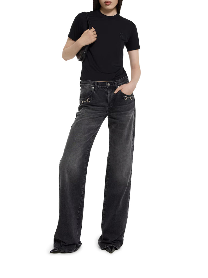 Gucci Women Cotton Denim Trousers With Clamp