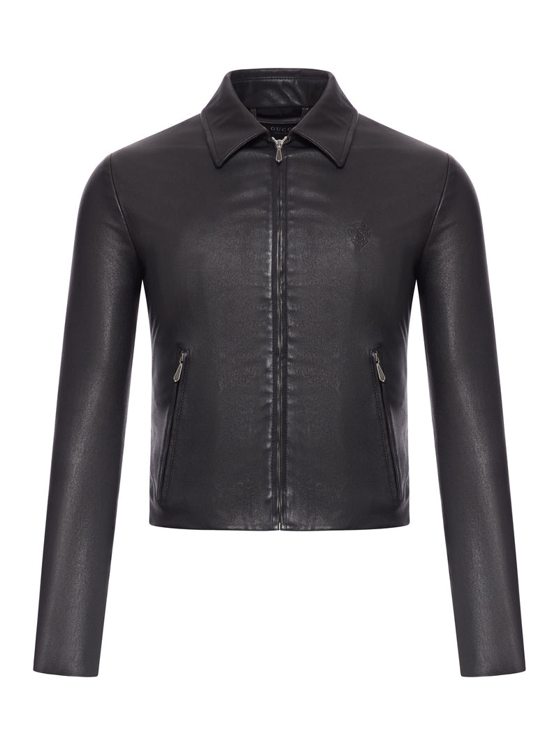 Gucci Men Washed Stretch Nappa Leather Jacket