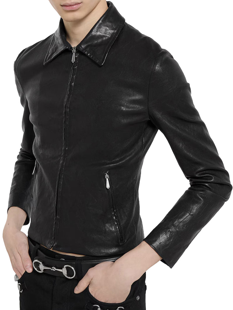 Gucci Men Washed Stretch Nappa Leather Jacket