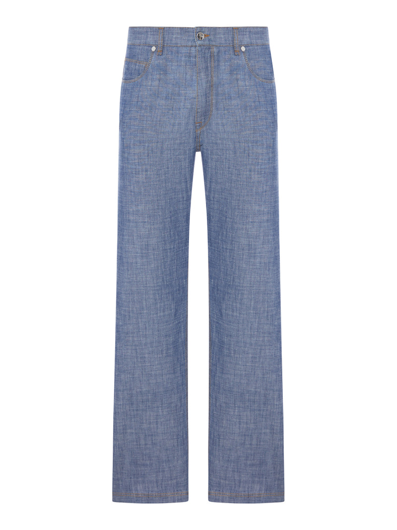 Fendi Men Blue Chambray Denim Pants