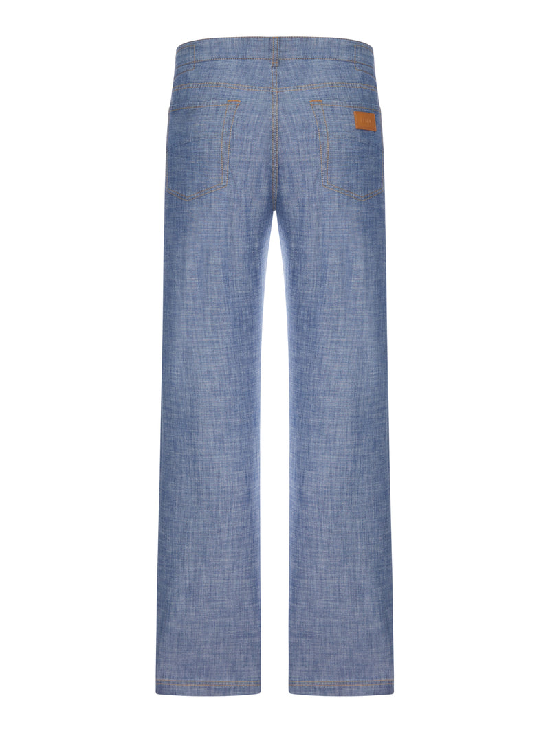 Fendi Men Blue Chambray Denim Pants
