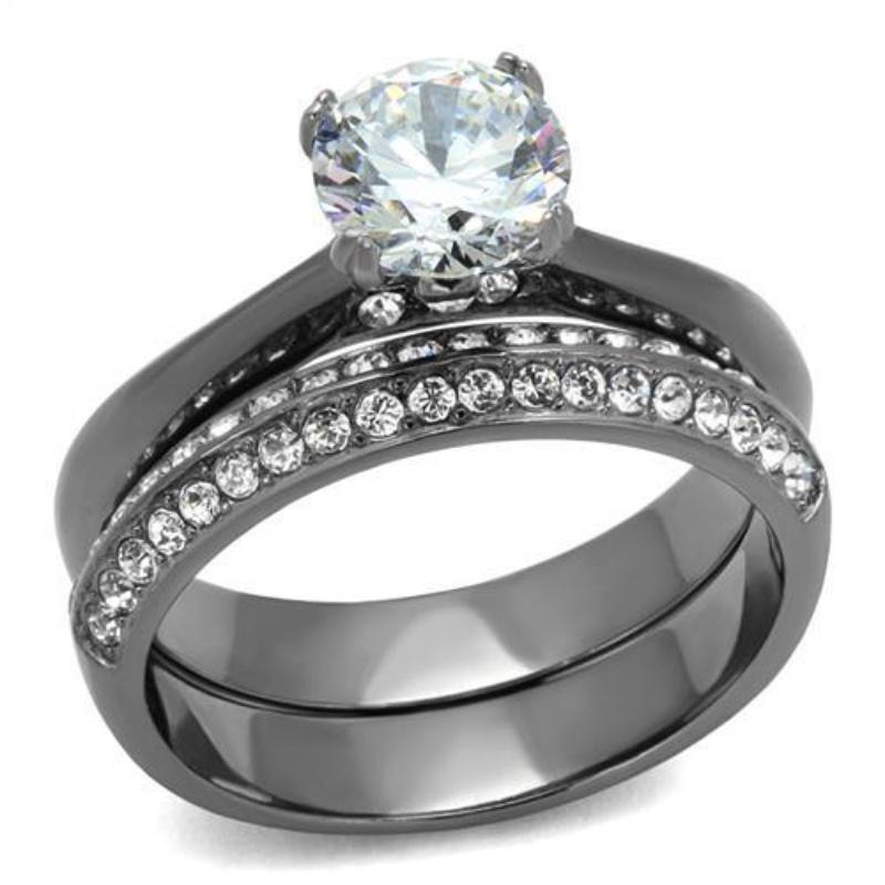 IP Light Black Stainless Steel Ring with AAA Grade CZ in Clear