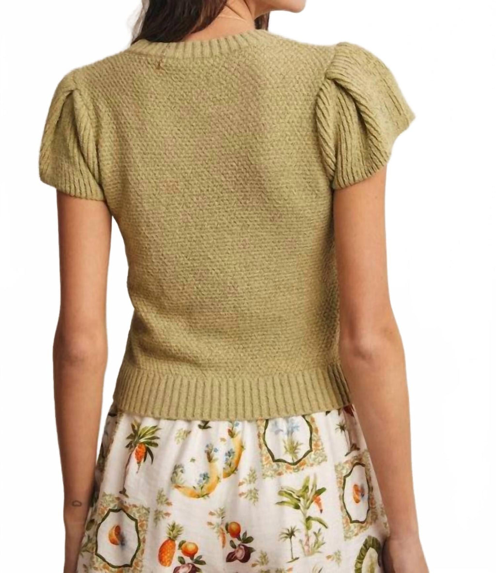 Puff Sleeve Knit Top In Green