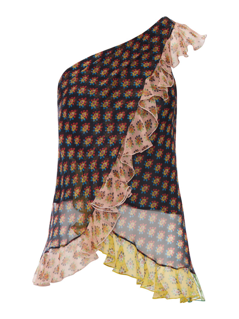 Etro Women Asymmetric Top With Micro Floral Print