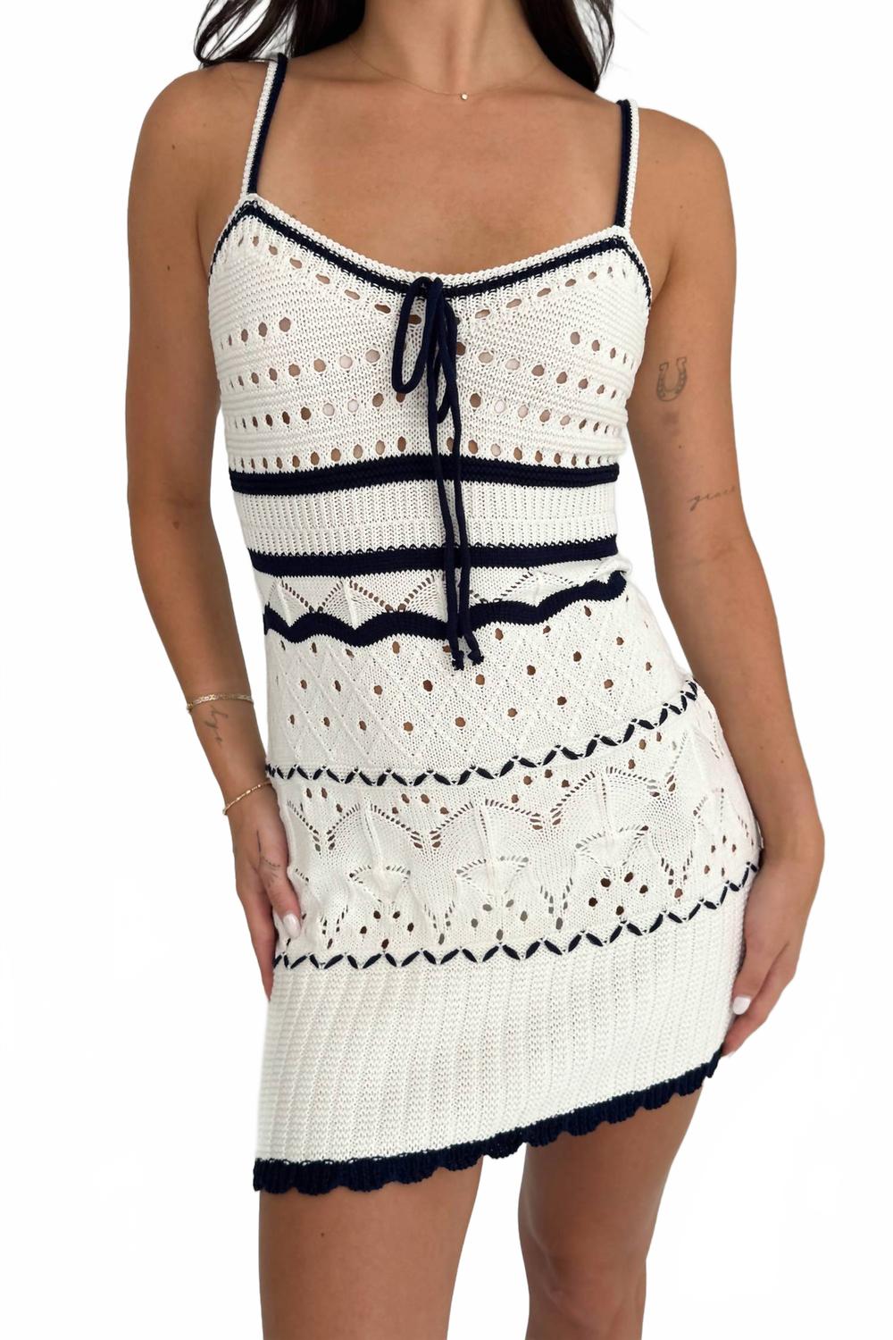 Pointelle Tank Dress In Ivory/navy