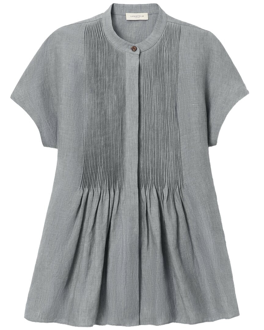 Lafayette 148 New York Petite Pintuck Bib Linen Blouse