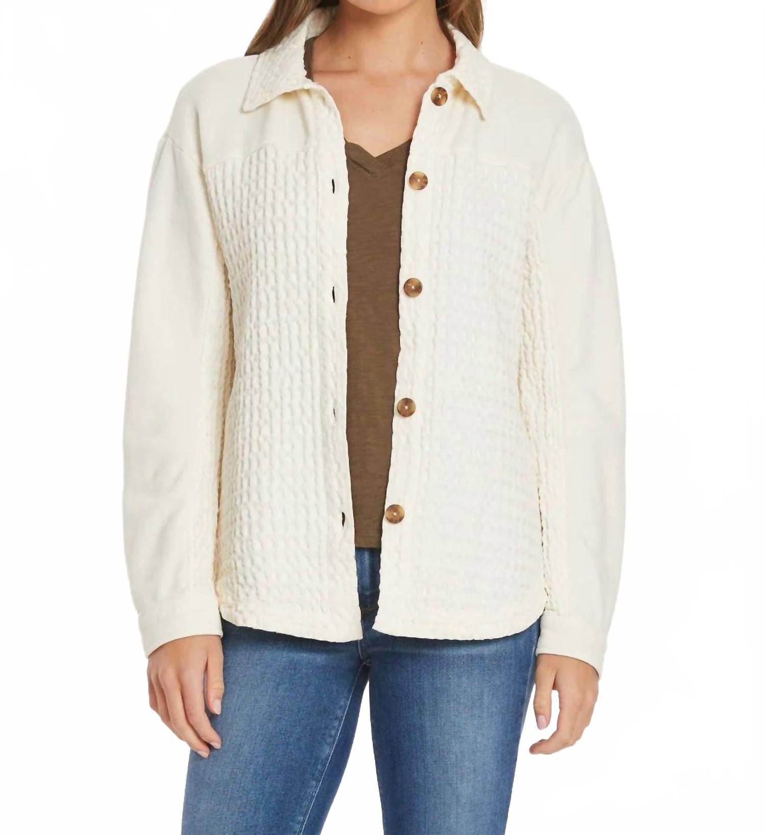 Mixed Texture Oversized Shacket In Milk Frost