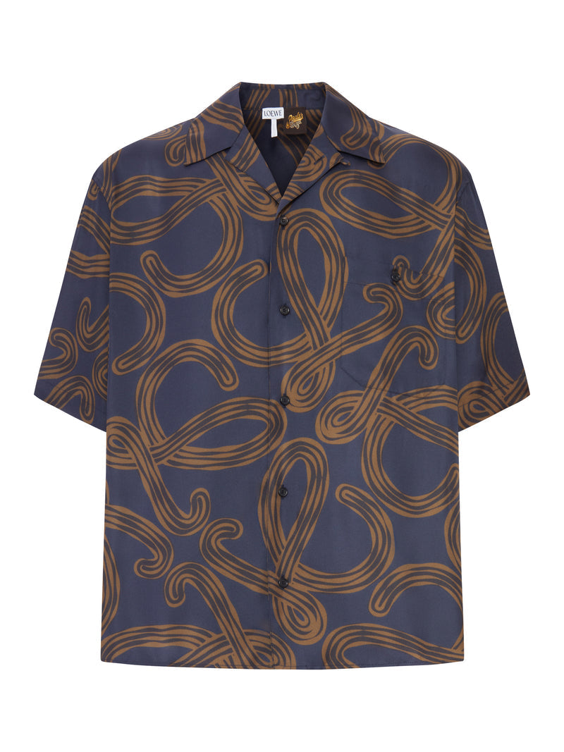 Loewe X Paula`S Ibiza Men Short-Sleeved Silk Twill Shirt With All-Over Anagram Print