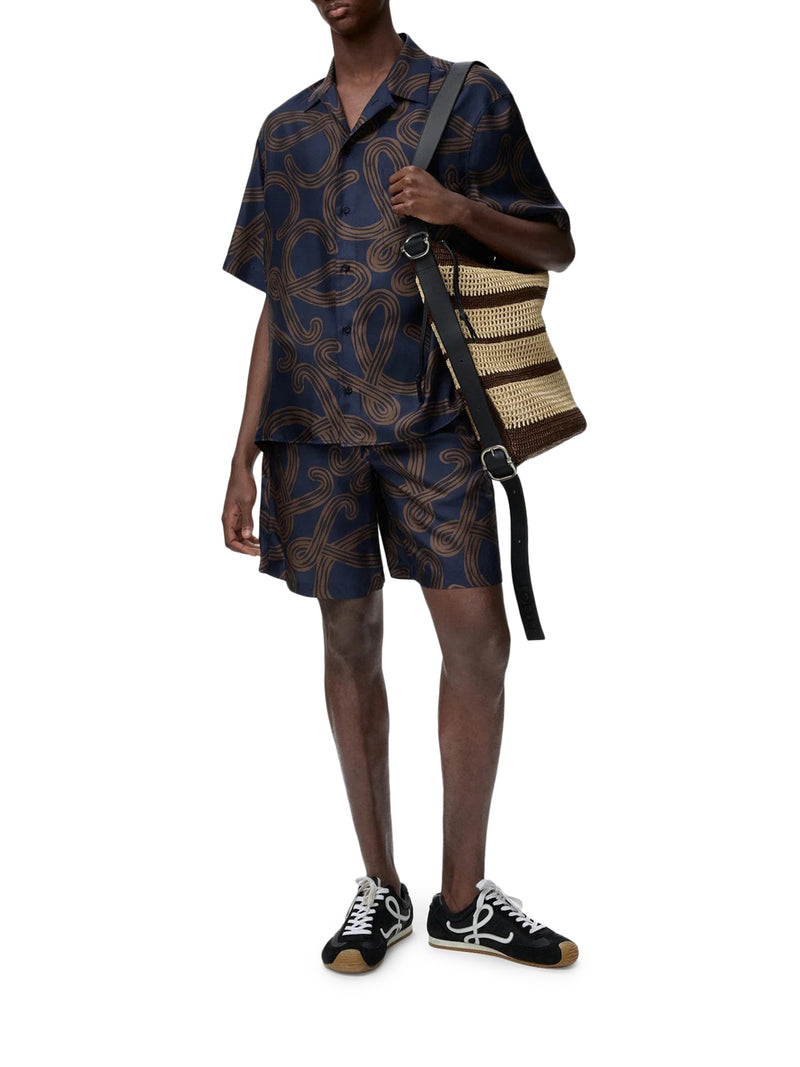 Loewe X Paula`S Ibiza Men Short-Sleeved Silk Twill Shirt With All-Over Anagram Print