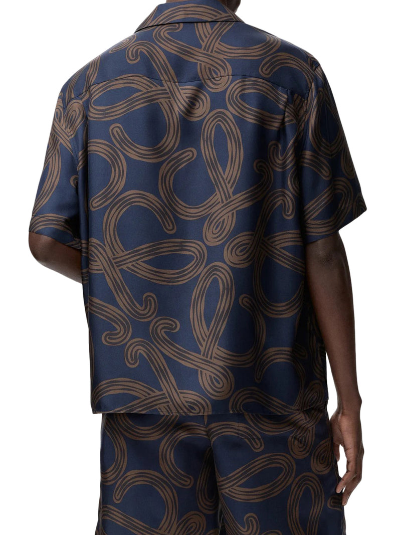 Loewe X Paula`S Ibiza Men Short-Sleeved Silk Twill Shirt With All-Over Anagram Print