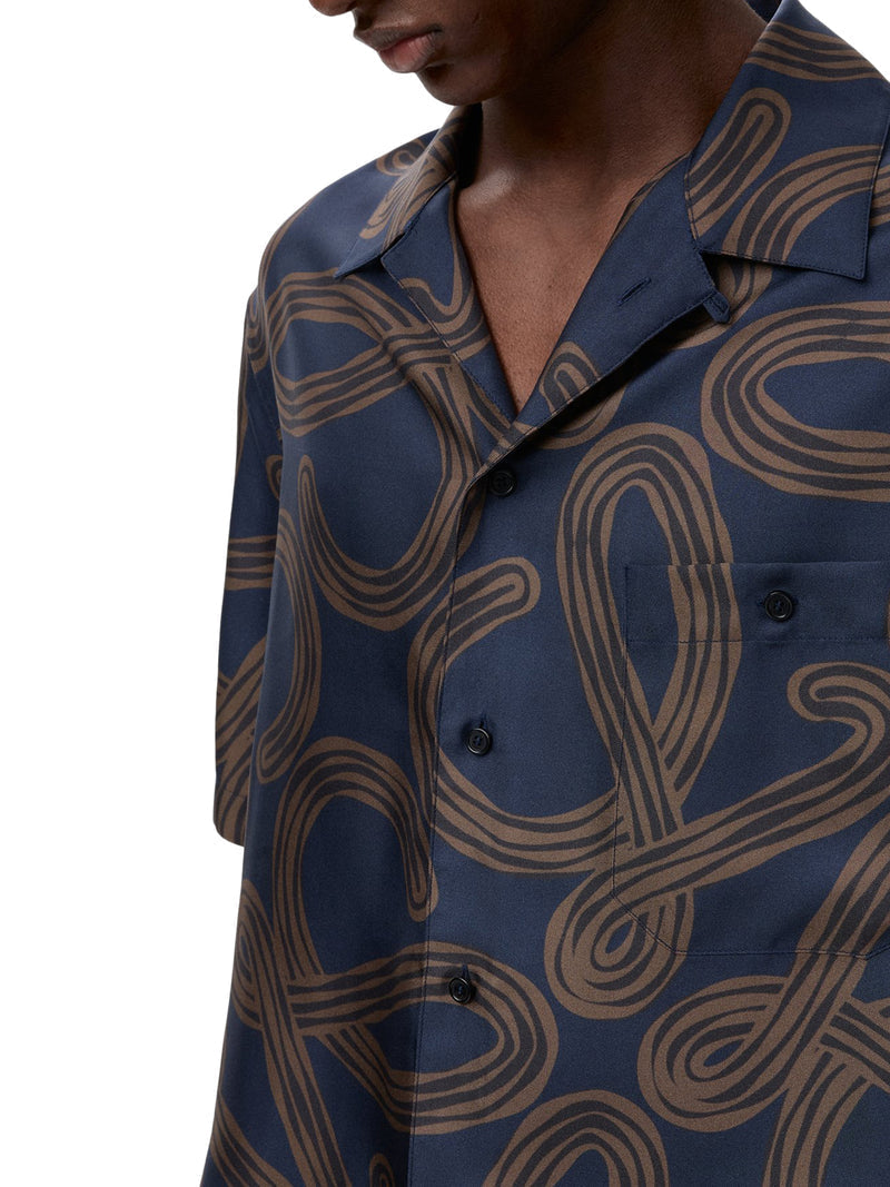 Loewe X Paula`S Ibiza Men Short-Sleeved Silk Twill Shirt With All-Over Anagram Print