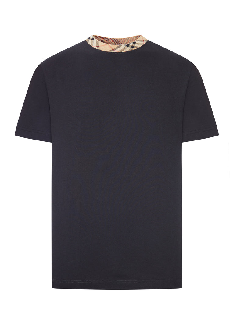 Burberry Men Cotton T-Shirt With Checked Trim