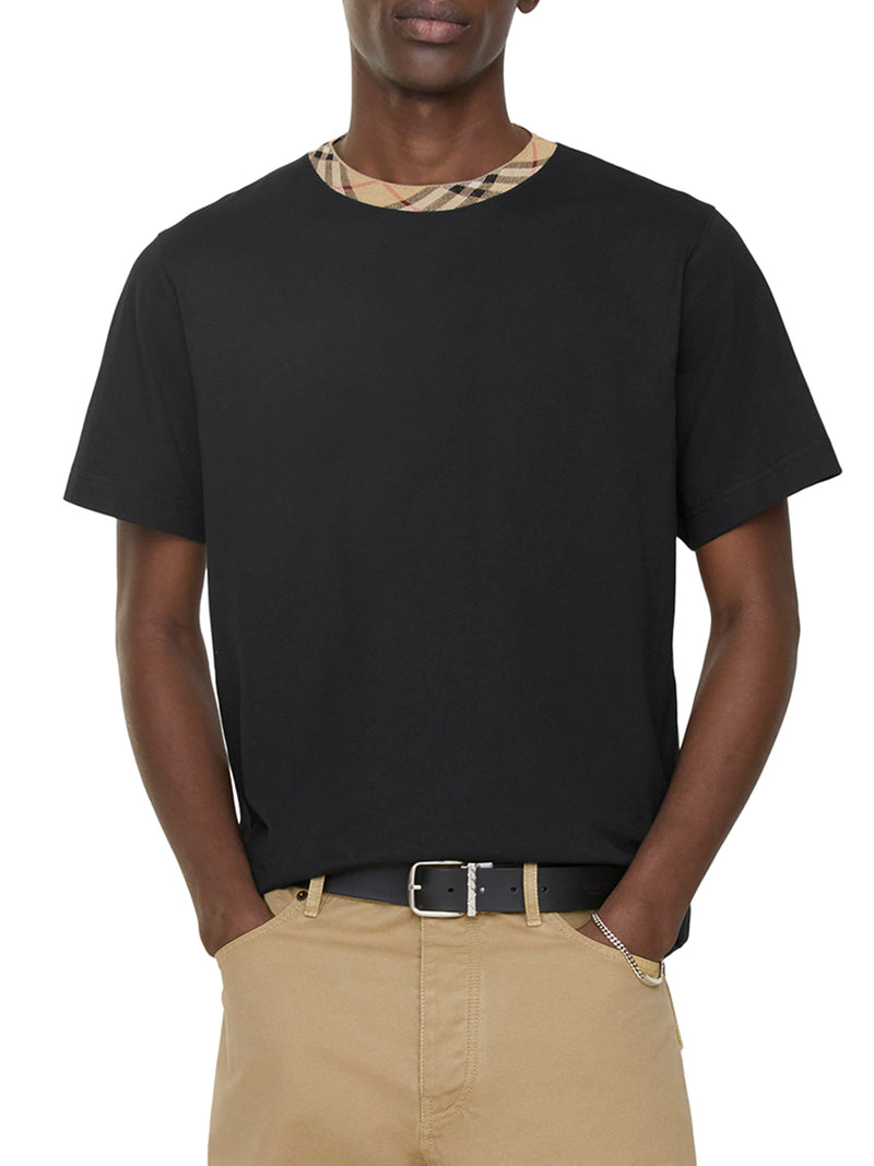 Burberry Men Cotton T-Shirt With Checked Trim