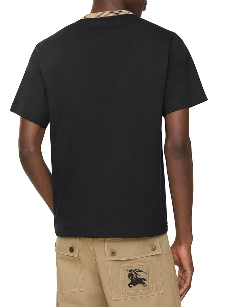 Burberry Men Cotton T-Shirt With Checked Trim