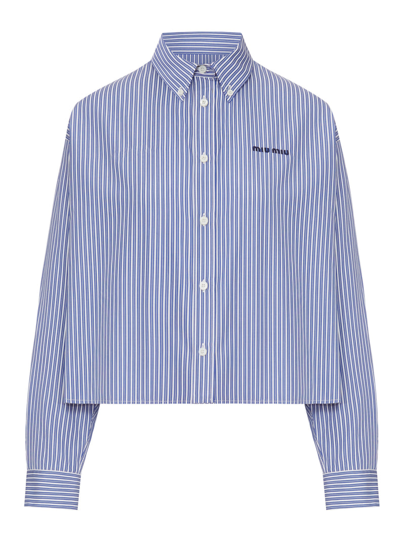 Miu Miu Women Cropped Striped Cotton Shirt