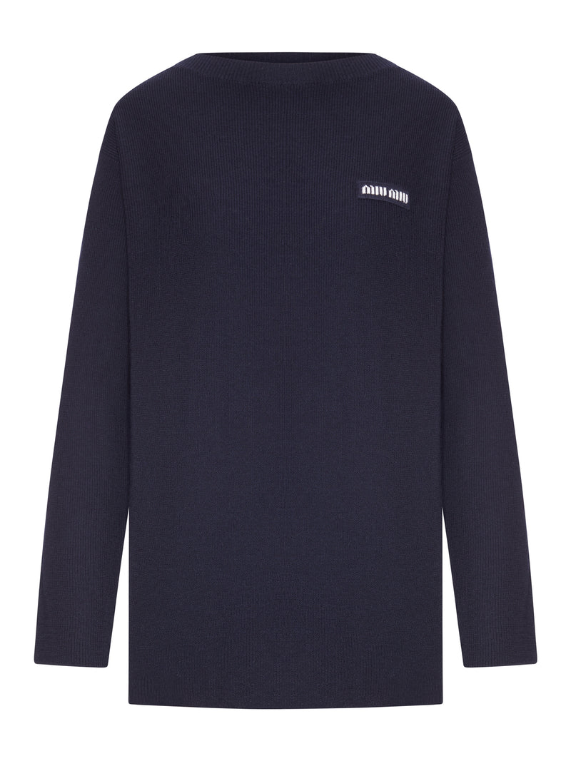 Miu Miu Women Oversized Ribbed Knit Sweater With Logo