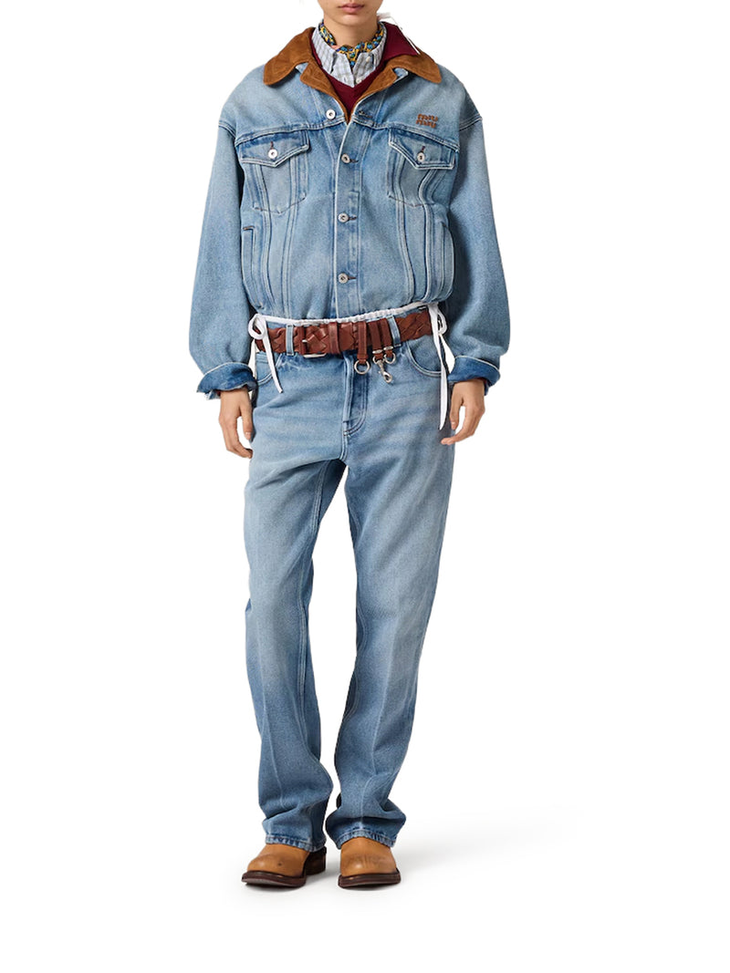 Miu Miu Women Blouson In Washed Denim And Suede