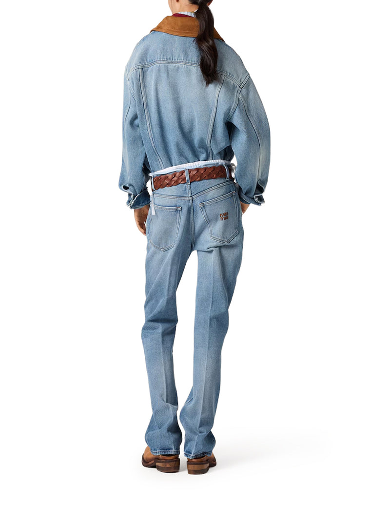 Miu Miu Women Blouson In Washed Denim And Suede