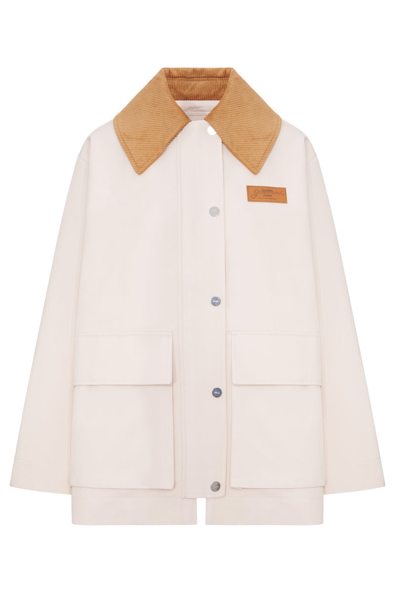 Ganni Women Pink Twill Jacket With Corduroy Collar